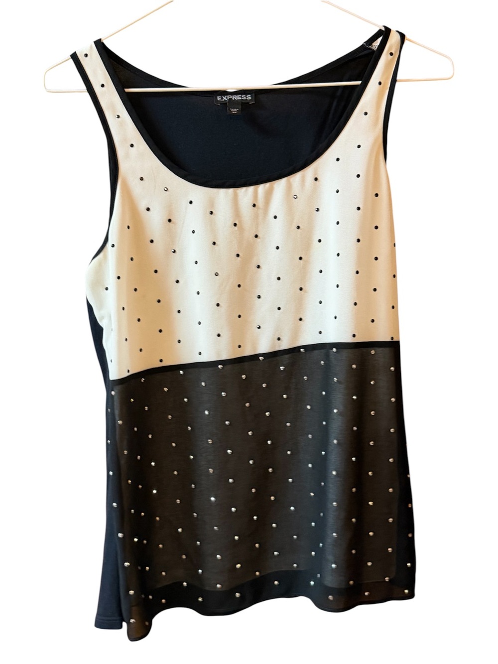 Express Two-Tone Black and Cream Polka Dot Tank XS